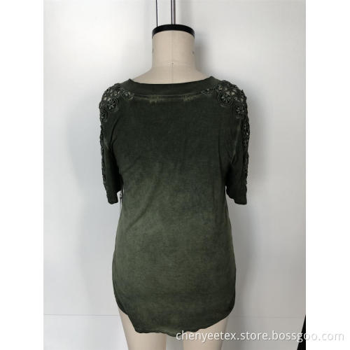 V-neck hollowed-out short sleeve